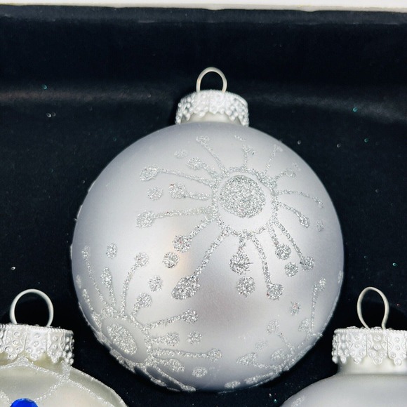 Celebrations by Radko Ball Christmas Ornament Set of 4 Silver Glitter Rhinestone - Picture 3 of 7